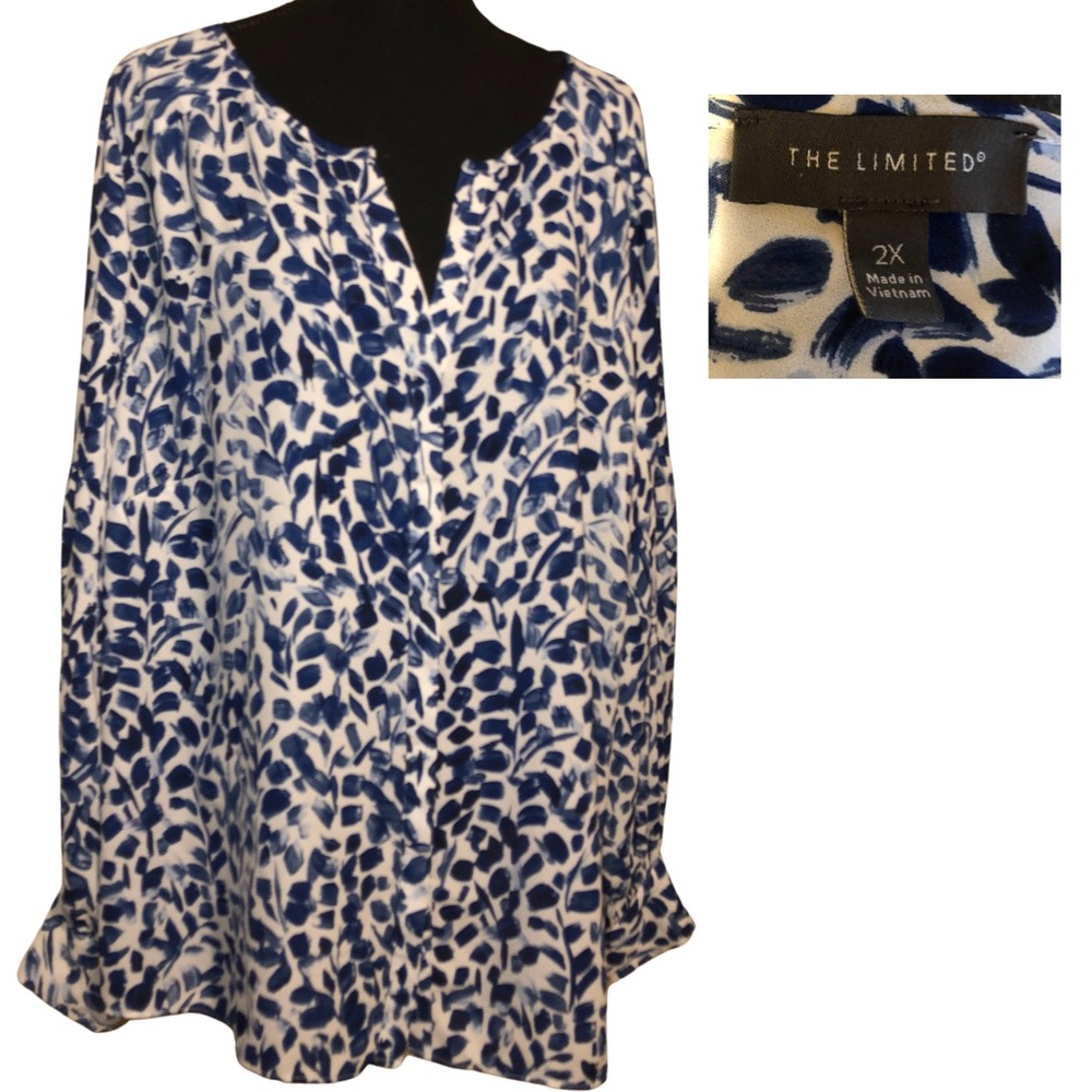 The Limited Size 20w Blue & White Blouse